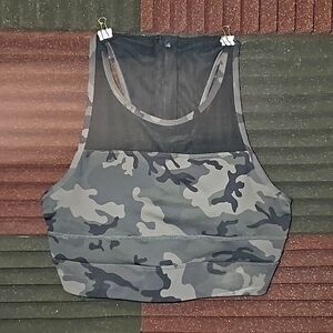 Zyia active sports bra, women's size Large,  camouflage and mesh